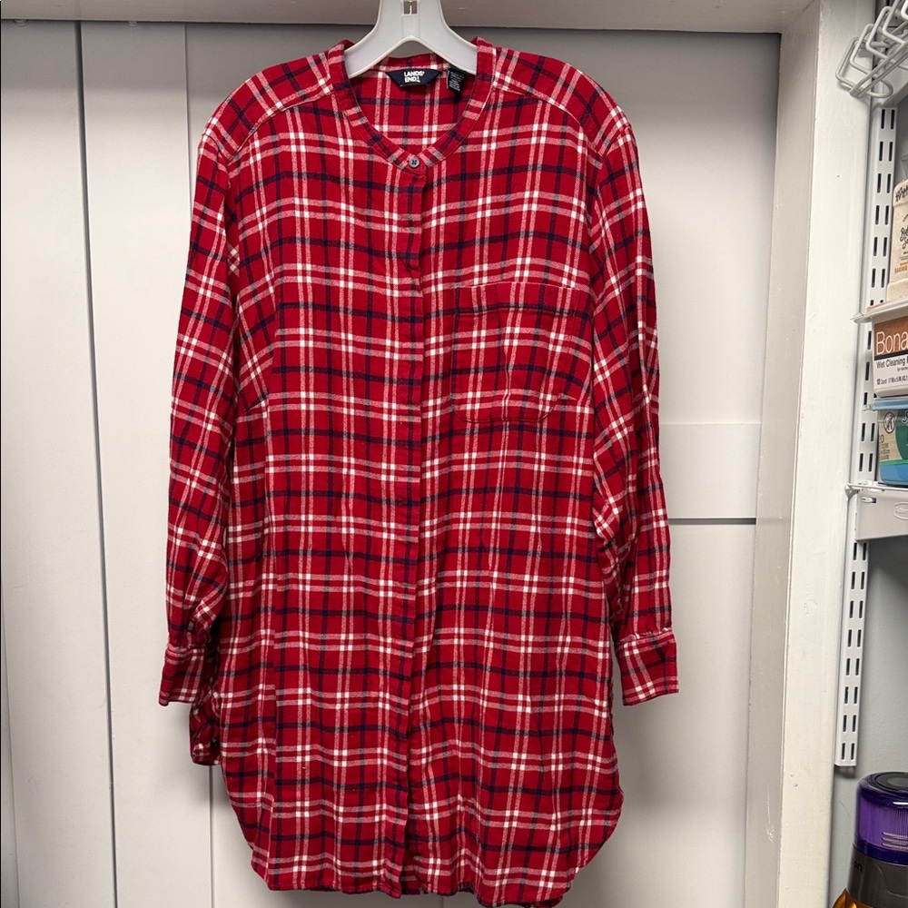 Lands End Flannel Red and White Plaid Women’s Shirt